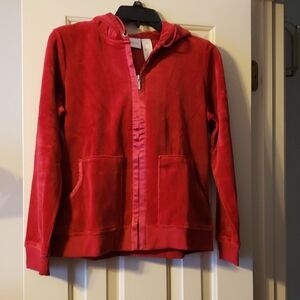 Liz Claiborne Petite Red Velvour Track Suit Hooded Jacket Size PS